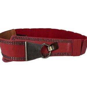 BlackButterfly Wide Elastic Red Belt W/Studded Detail Metal Ring Buckle Size L